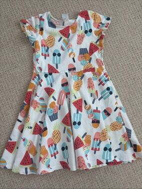 Girls White Ice Cream & Fruit Print Skater Dress